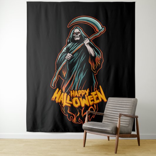 Skull Grim Reaper Halloween Backdrop Wandkleed (In situ)
