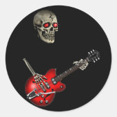 Skull Guitar Player Ronde Sticker (Voorkant)