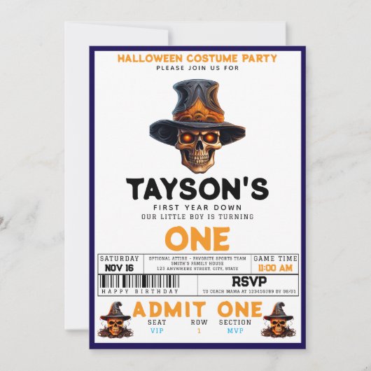 Skull Halloween 1e verjaardag Kostuumfeest Kaart (Voorkant)
