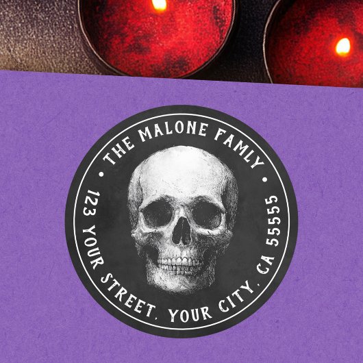 Skull Halloween black return address Ronde Sticker