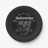 Skull Halloween  Black White Gothic Papieren Bordje (Voorkant)