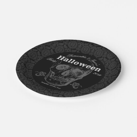 Skull Halloween  Black White Gothic Papieren Bordje (Gekanteld)