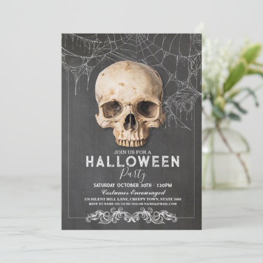 Skull Halloween Gothic Party Chalk Kaart (Staand voorkant)