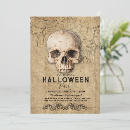 Skull Halloween Gothic Party Kaart (Staand voorkant)