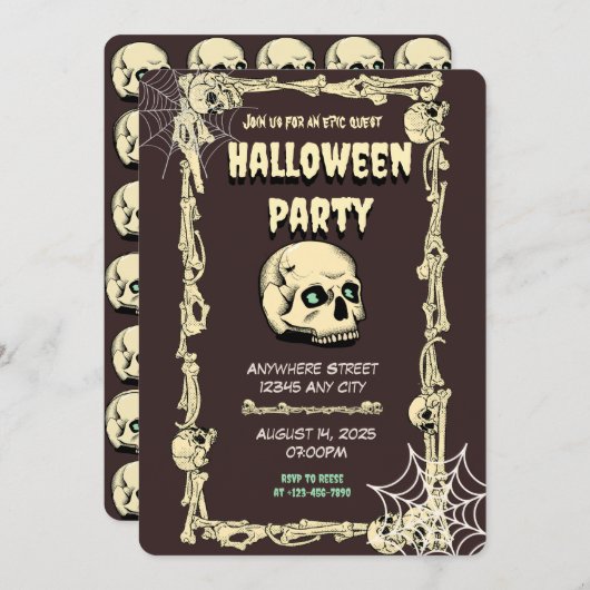 Skull Halloween Party Invitation Kaart (Voorkant / Achterkant)