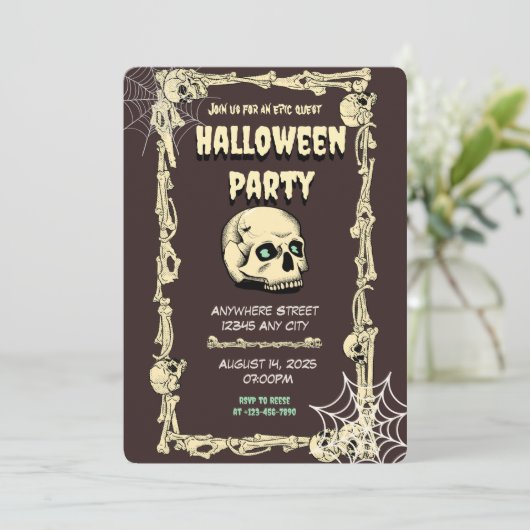 Skull Halloween Party Invitation Kaart (Staand voorkant)