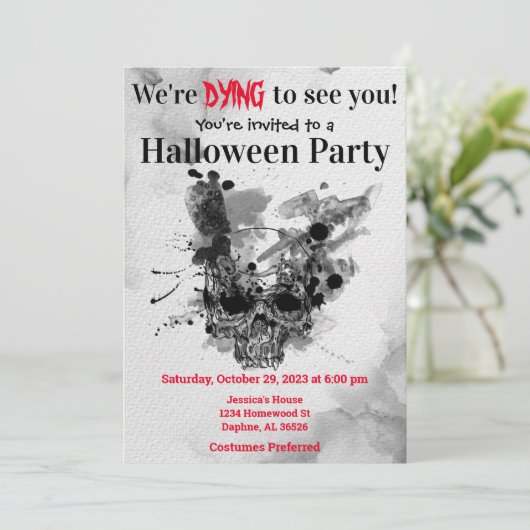 Skull Halloween Party Kaart (Staand voorkant)
