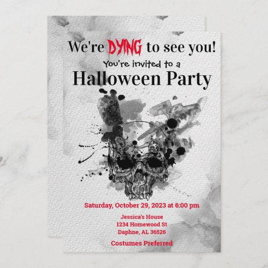 Skull Halloween Party Kaart (Voorkant / Achterkant)