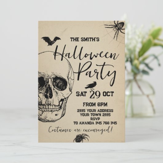 Skull Halloween Party Spooky Kaart (Staand voorkant)