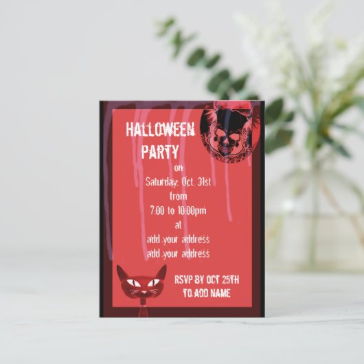 Skull halloween party-uitnodiging uitnodiging briefkaart (Staand voorkant)