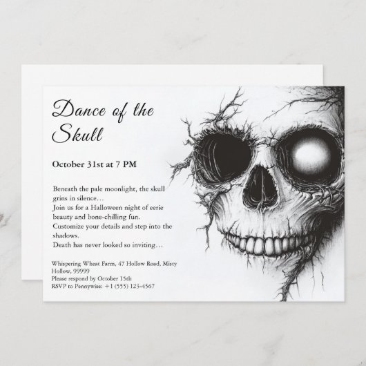 Skull Halloween Uitnodiging - Dark & Spooky Party (Voorkant / Achterkant)