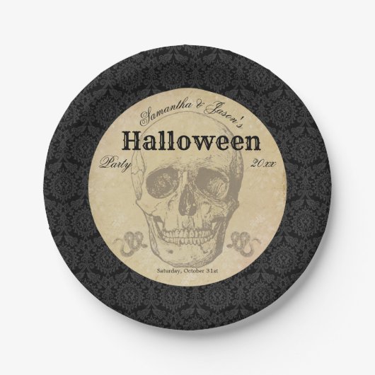 Skull Halloween Vintage Black Gothic Elegant Papieren Bordje (Voorkant)