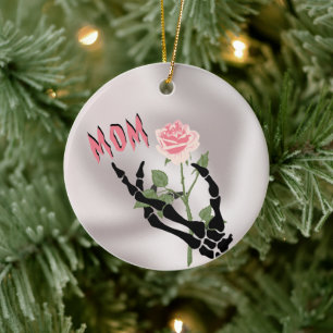 Skull Hand Floral Ceramic Ornament