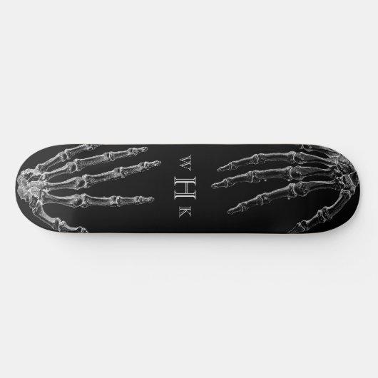 Skull Hands Monogram Trendy Black White Persoonlijk Skateboard (Horizontaal)