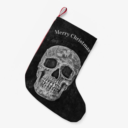 Skull Head Black en White Gothic Kerstmis Kleine Kerstsok (Voorkant (Hangend))