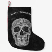 Skull Head Black en White Gothic Kerstmis Kleine Kerstsok (Voorkant)