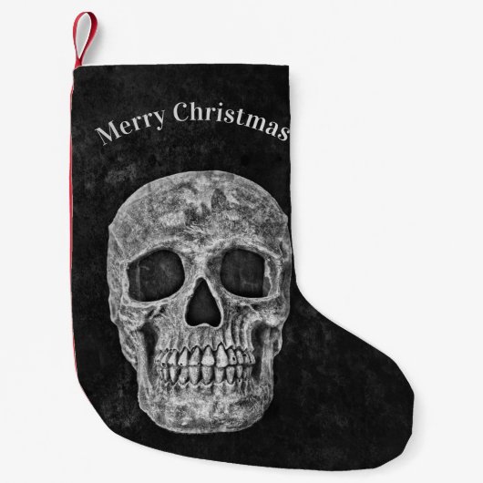 Skull Head Black en White Gothic Kerstmis Kleine Kerstsok (Voorkant)