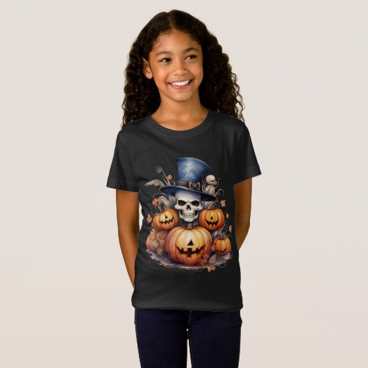Skull Head en Pumpkins T-shirt (Voorkant volledig)