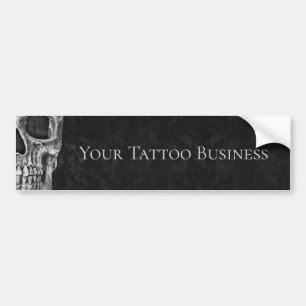 Skull Head Gothic Black en White Tattoo Shop Bumpersticker