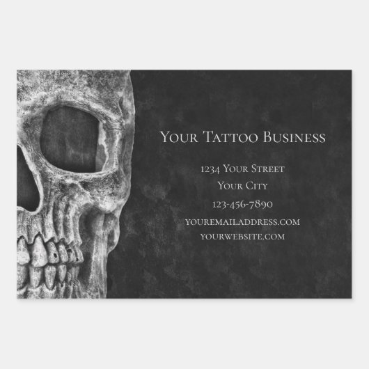 Skull Head Gothic Black en White Tattoo Shop Inpakpapier Vel (Voorkant 2)