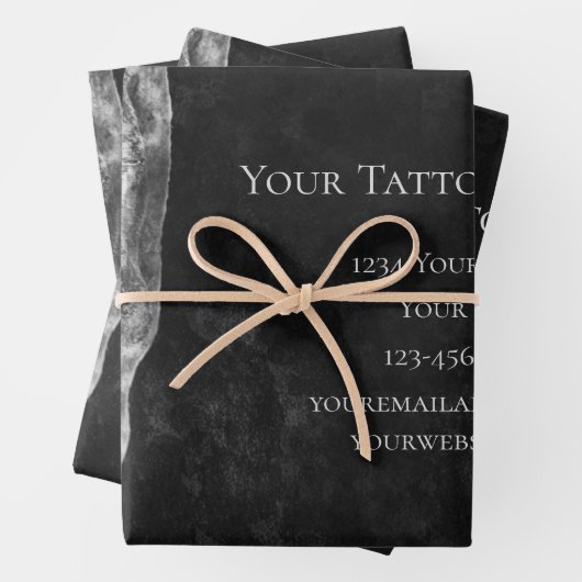 Skull Head Gothic Black en White Tattoo Shop Inpakpapier Vel (In situ)