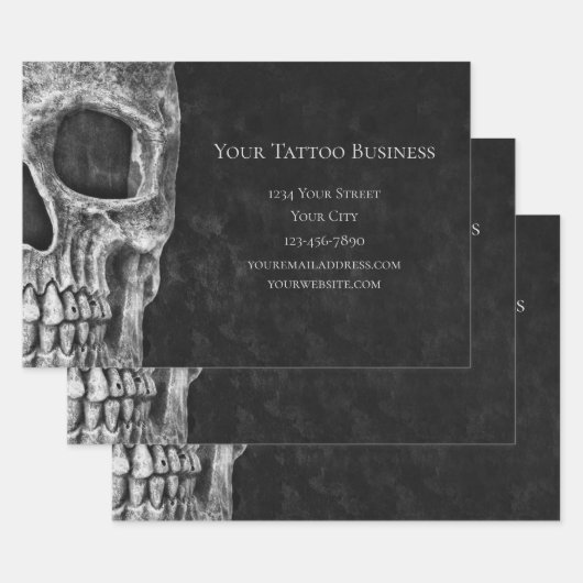 Skull Head Gothic Black en White Tattoo Shop Inpakpapier Vel (Set)