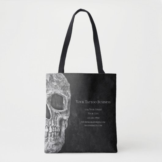 Skull Head Gothic Black en White Tattoo Shop Tote Bag (Voorkant)