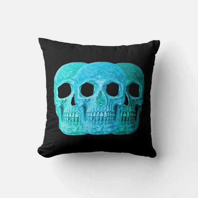 Skull Head Gothic Blue Blauwgroen Turquoise Black  Kussen (Voorkant)