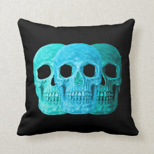 Skull Head Gothic Blue Blauwgroen Turquoise Black  Kussen