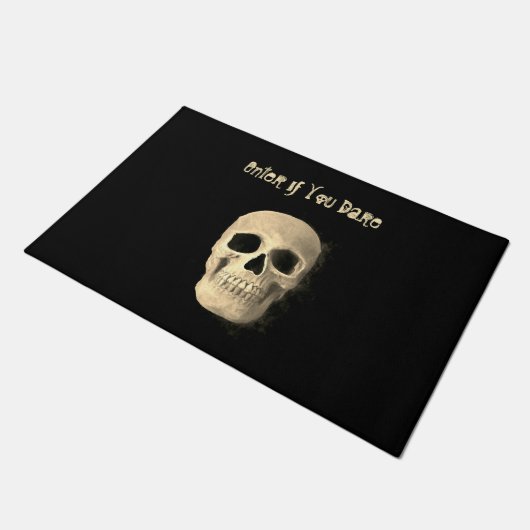 Skull Head Gothic Cool Black Beige Macabre Deurmat (Schuin)