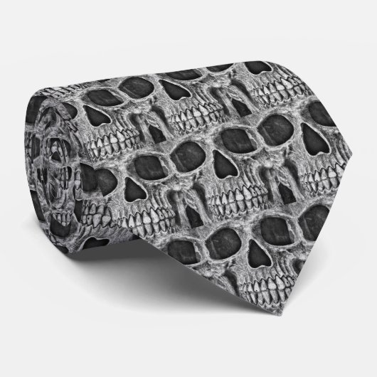 Skull Head Gothic Cool Black en White Pattern Stropdas (Opgerold)