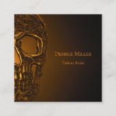 Skull Head Gothic Gold Metallic Tattoo Shop Vierkante Visitekaartje (Voorkant)
