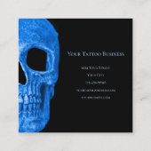 Skull Head Gothic Neon Blue Black Tattoo Shop Vierkante Visitekaartje (Achterkant)
