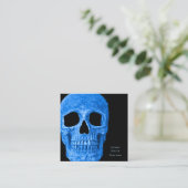 Skull Head Gothic Neon Blue Black Tattoo Shop Vierkante Visitekaartje (Staand voorkant)