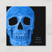 Skull Head Gothic Neon Blue Black Tattoo Shop Vierkante Visitekaartje (Voorkant)