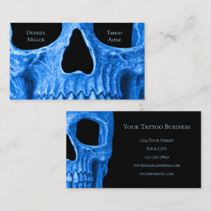 Skull Head Gothic Neon Blue Black Tattoo Shop Visitekaartje