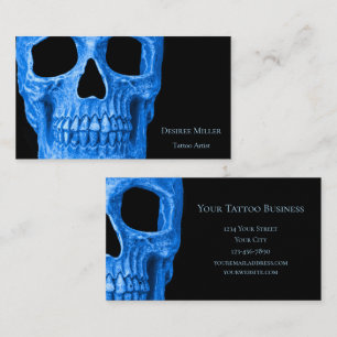 Skull Head Gothic Neon Blue Black Tattoo Shop Visitekaartje