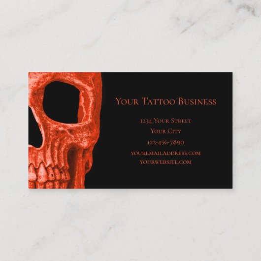 Skull Head Gothic Neon Oranje Black Tattoo Shop Visitekaartje (Achterkant)