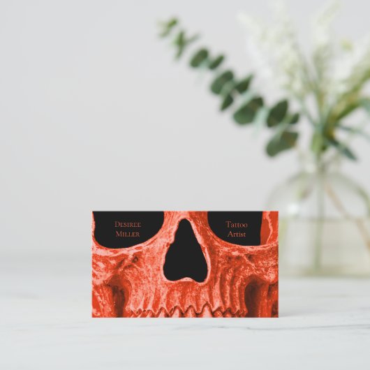 Skull Head Gothic Neon Oranje Black Tattoo Shop Visitekaartje (Staand voorkant)