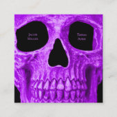 Skull Head Gothic Neon Paars Black Tattoo Shop Vierkante Visitekaartje (Voorkant)