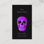 Skull Head Gothic Neon Paars Black Tattoo Shop Visitekaartje (Voorkant)