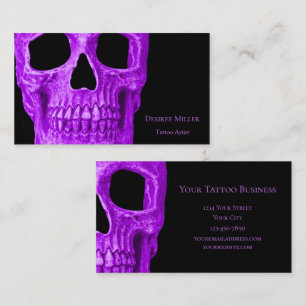 Skull Head Gothic Neon Paars Black Tattoo Shop Visitekaartje