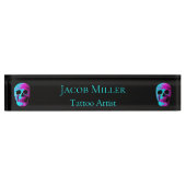 Skull Head Gothic Neon Paars Blauwgroen zwart desi Naambordje (Voorkant)