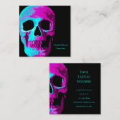 Skull Head Gothic Neon Paars Blauwgroen zwart desi Vierkante Visitekaartje (Voorkant / Achterkant)
