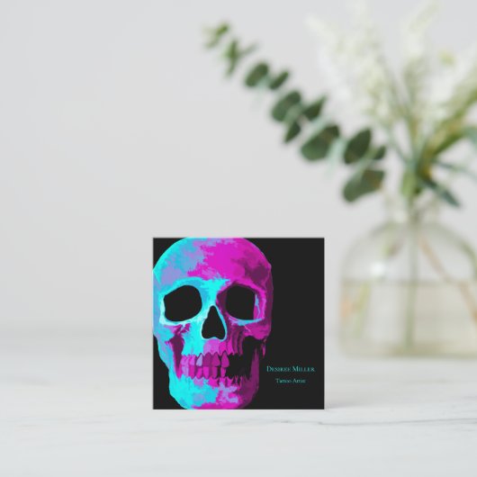 Skull Head Gothic Neon Paars Blauwgroen zwart desi Vierkante Visitekaartje (Staand voorkant)