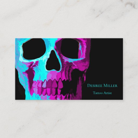 Skull Head Gothic Neon Paars Blauwgroen zwart desi Visitekaartje (Voorkant)
