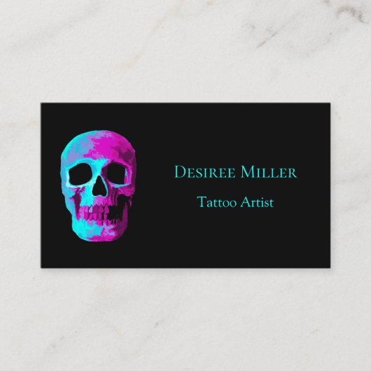 Skull Head Gothic Neon Paars Blauwgroen zwart desi Visitekaartje (Voorkant)