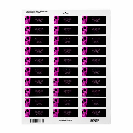 Skull Head Gothic Neon Pink Black Tattoo Shop Etiket (Full Sheet)