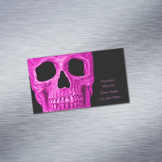 Skull Head Gothic Neon Pink Black Tattoo Shop Magnetisch Visitekaartje (Voorbeeld)