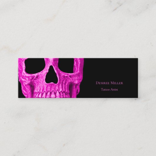Skull Head Gothic Neon Pink Black Tattoo Shop Mini Visitekaartje (Voorkant)